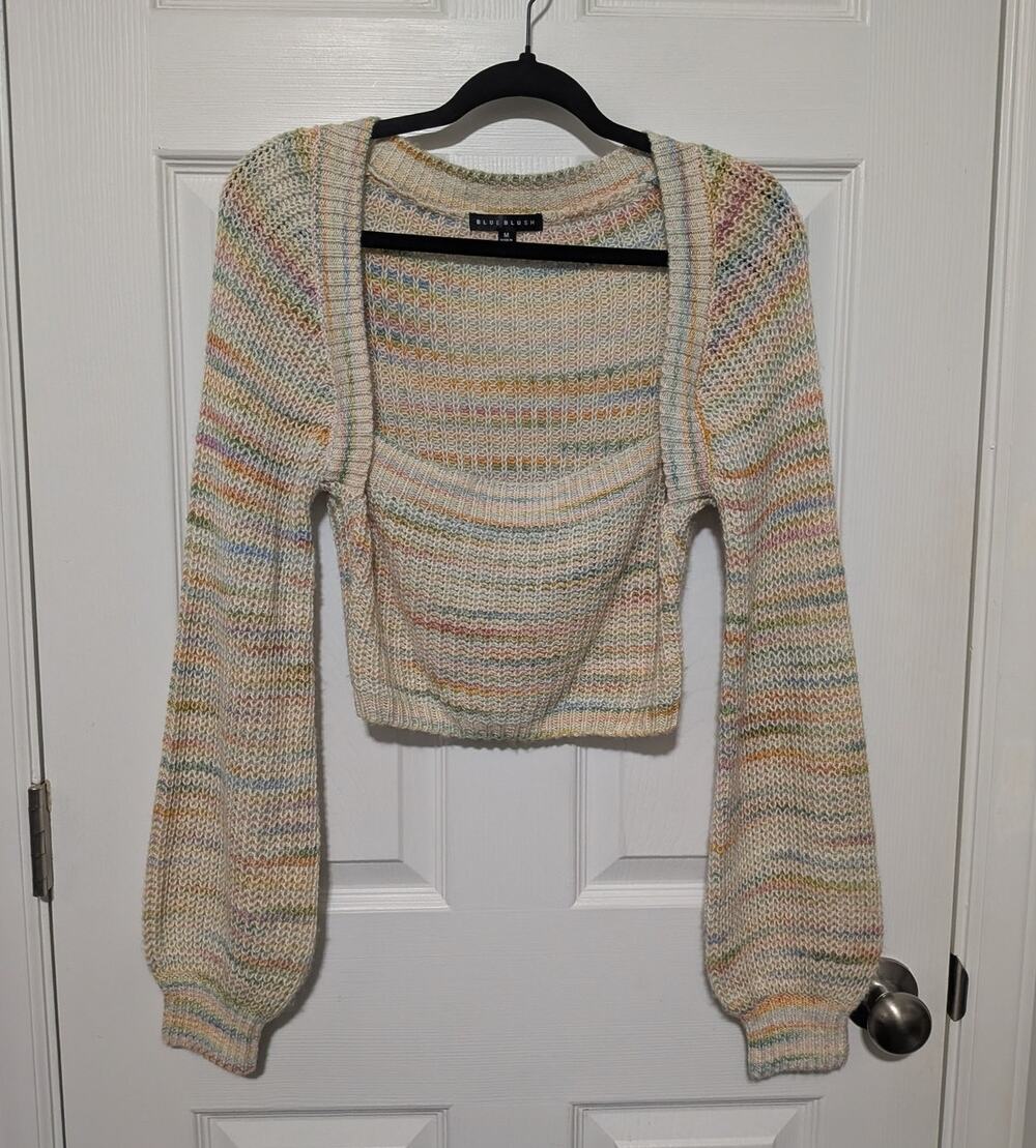 Blue Blush Space Dye Multicolor Cropped Sweater Square Neck - Size M